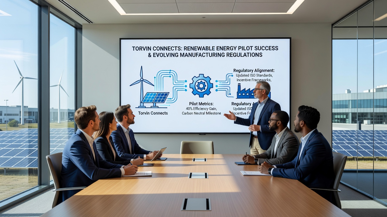 Close-up view of Torvin control room displays showing real-time renewable energy output and regulatory compliance metrics